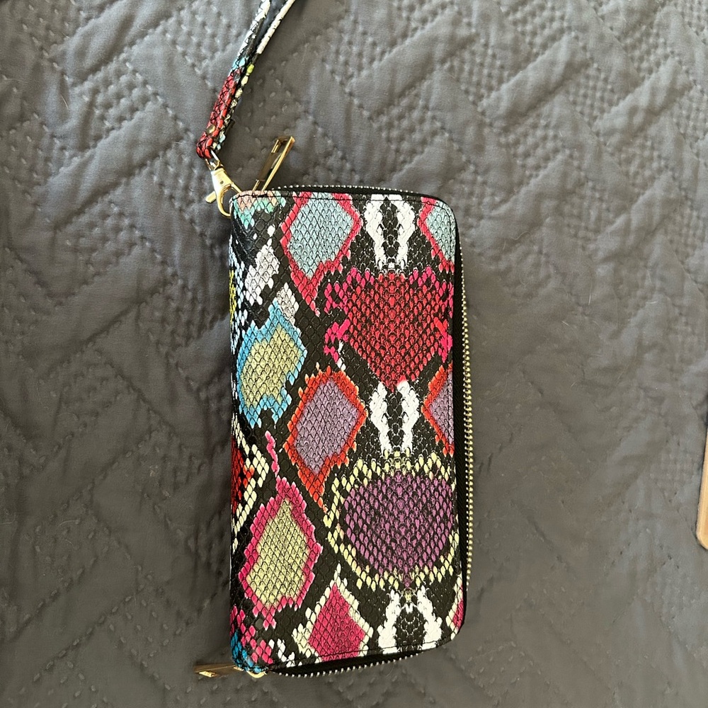 Multi-Color Snakeskin Print Wristlet